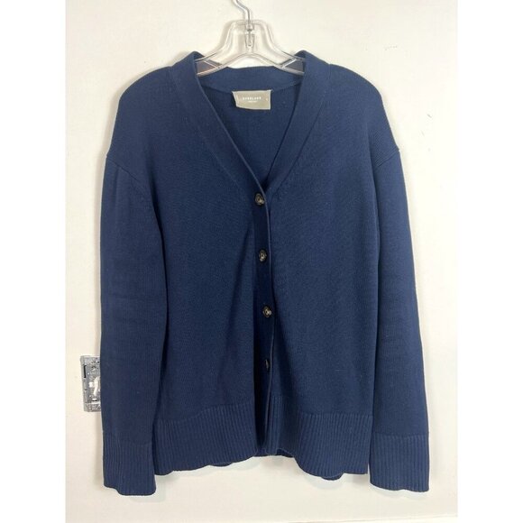 Everlane Organic Knit Cotton Cardigan Navy Blue Small Preppy Nautical Casual - Picture 1 of 7